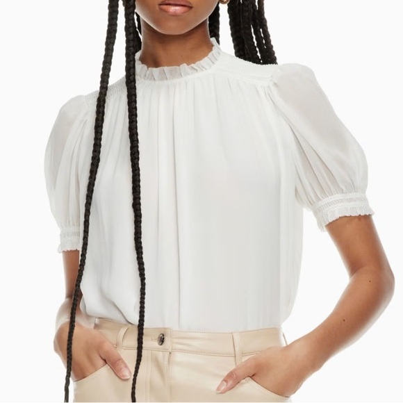 Aritzia Wilfred Wuthering Puff Sleeve Chiffon Blouse Pink/Bitter Sage 2XS NWT - Picture 5 of 5